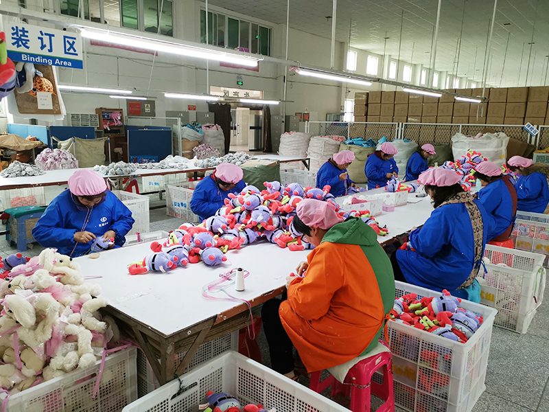 Hand finishing and shaping plush toys
